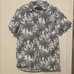 Mens white and navy palm tree print shirt